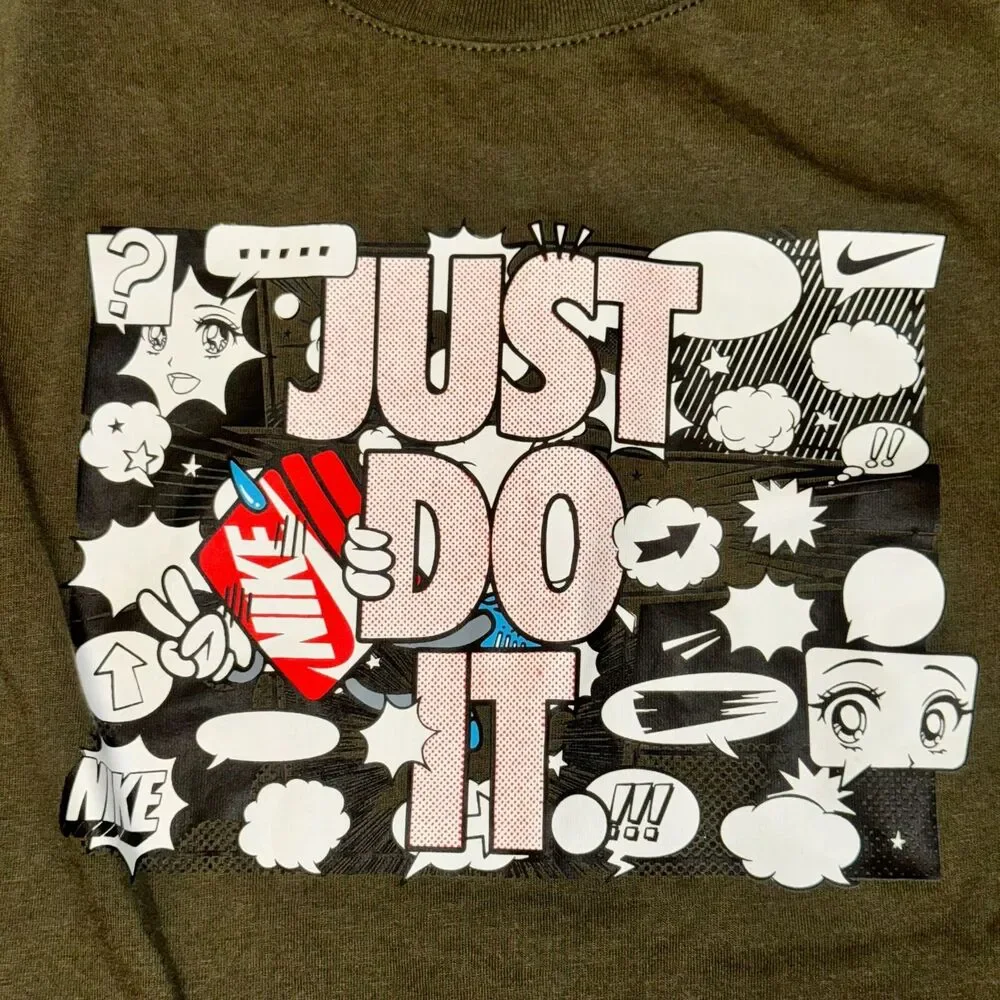 Nike Long Sleeve T-Shirt Big Kid's L Green Comic Book Graphic Sleeve Just Do It